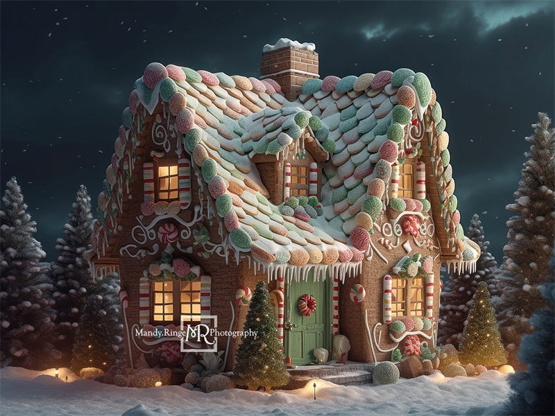 Kate Gingerbread Cottage Night Christmas Backdrop Designed by Mandy Ringe Photography -UK