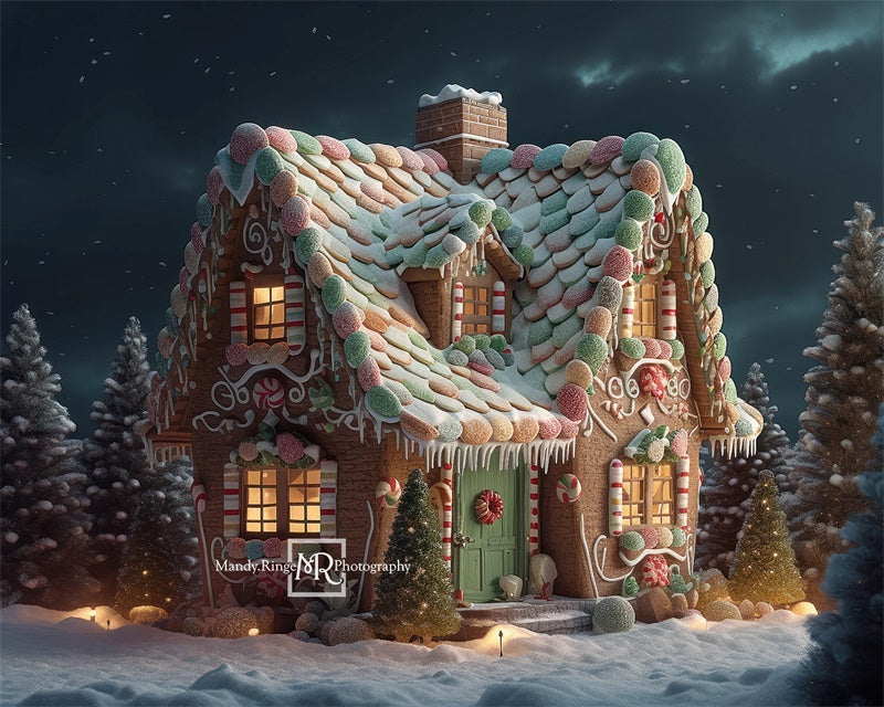 Kate Gingerbread Cottage Night Christmas Backdrop Designed by Mandy Ringe Photography -UK