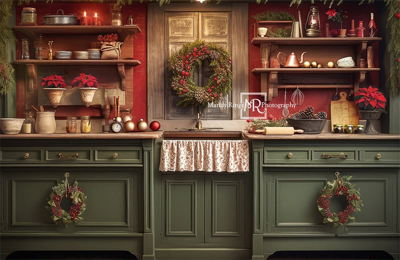 Kate Red&Green Christmas Kitchen Backdrop Designed by Mandy Ringe Photography -UK