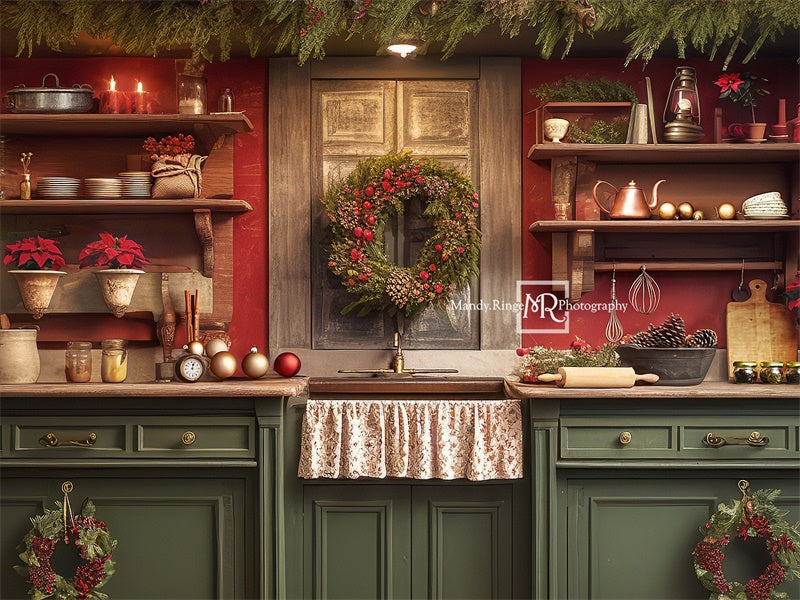 Kate Red&Green Christmas Kitchen Backdrop Designed by Mandy Ringe Photography -UK