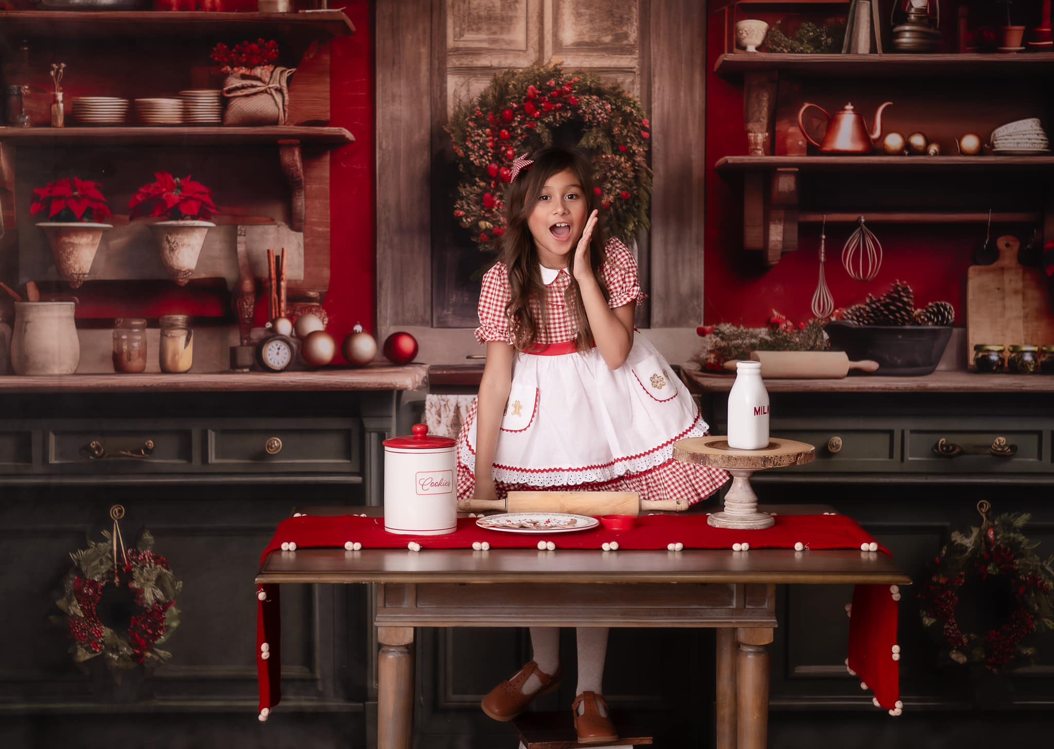 Kate Red&Green Christmas Kitchen Backdrop Designed by Mandy Ringe Photography -UK