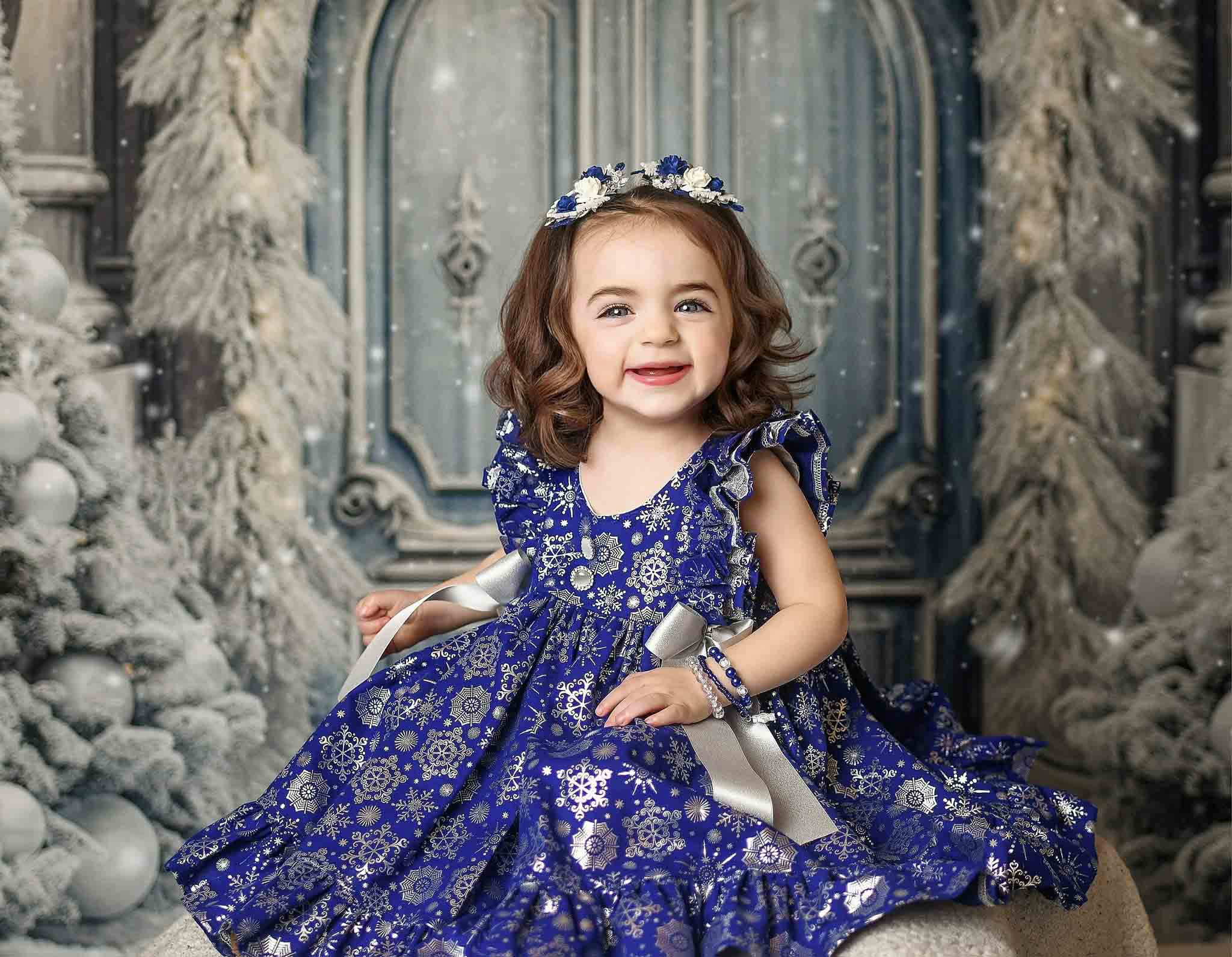 Kate Christmas Winter Frosted World Tree Blue Door Backdrop for Photography