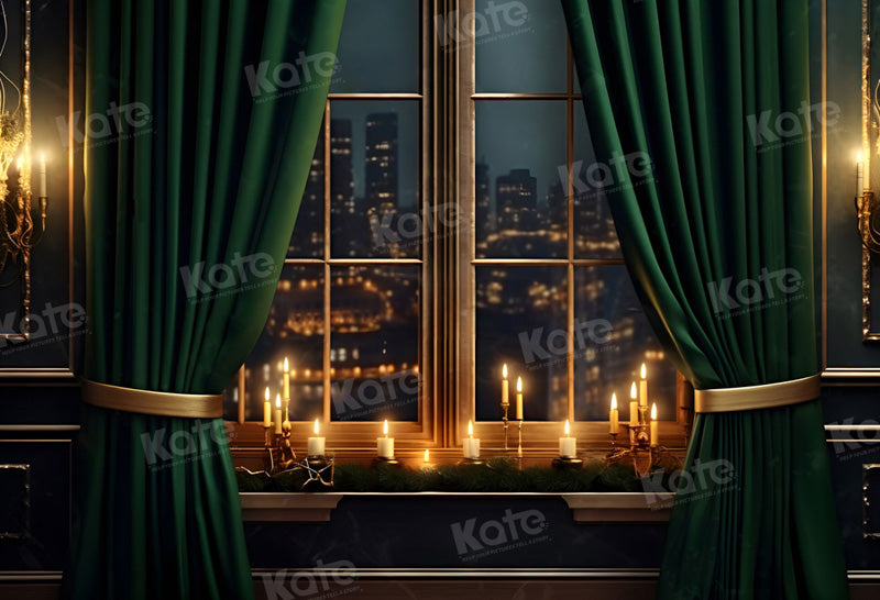 Kate City Night Window Green Backdrop for Photography -UK