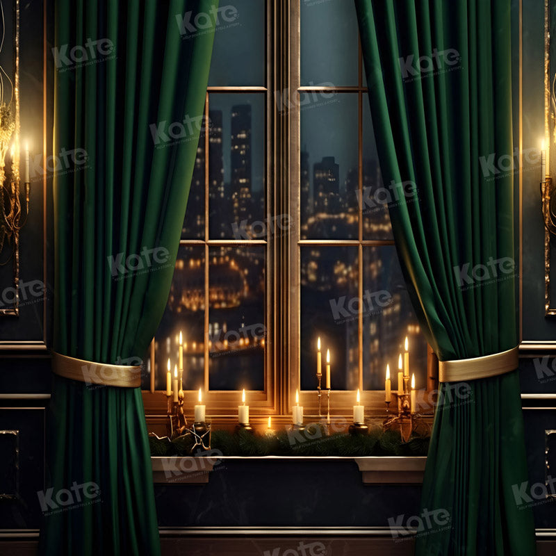 Kate City Night Window Green Backdrop for Photography -UK