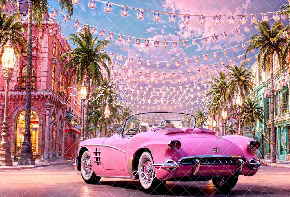 Kate Summer Fashion Doll Street Pink Car Backdrop for Photography -UK