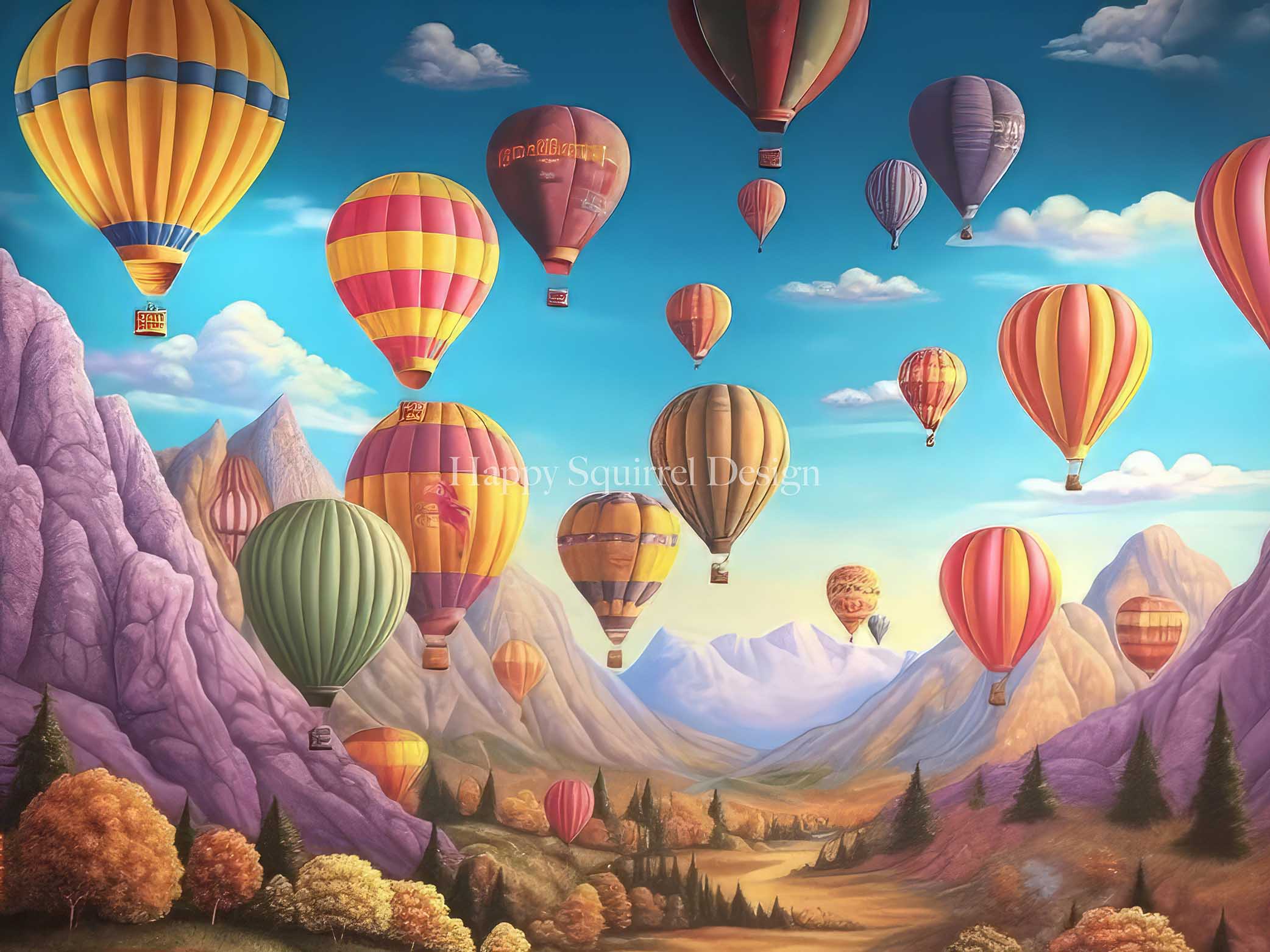 Kate Mountainside Air Balloons Backdrop Designed by Happy Squirrel Design -UK