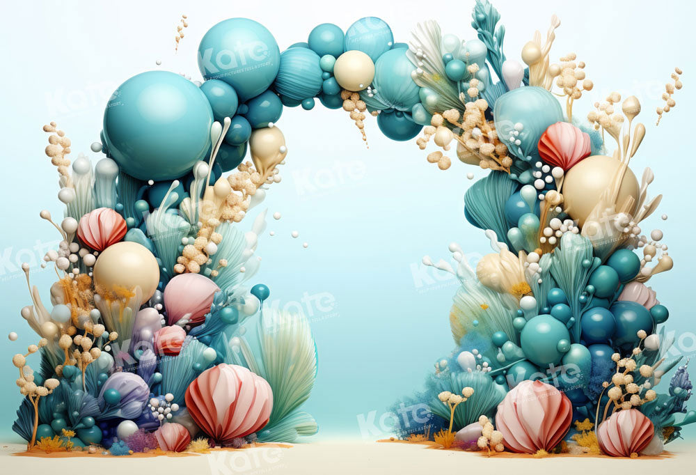 Kate Summer Mermaid Green Blue Balloon Arch Backdrop Designed by Emetselch -UK