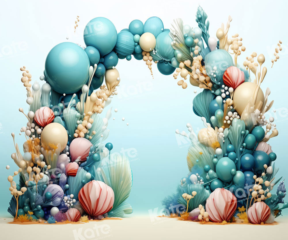 Kate Summer Mermaid Green Blue Balloon Arch Backdrop Designed by Emetselch -UK