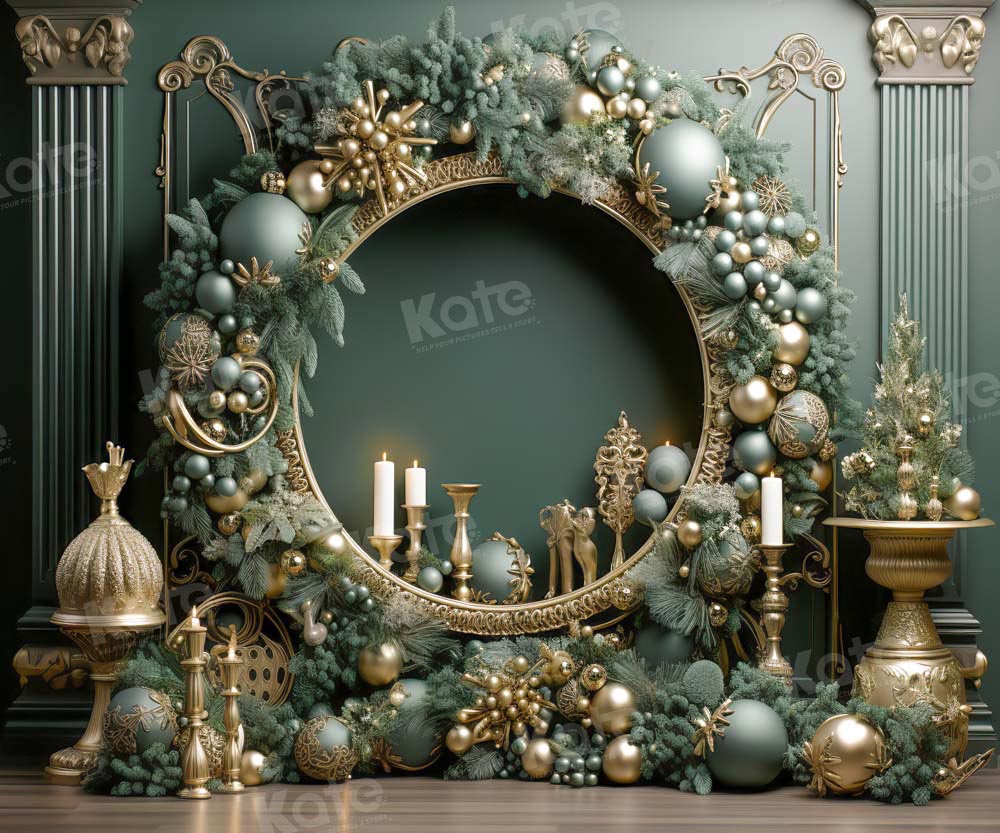 Kate Christmas Vintage Green Wall Big Wreath Fleece Backdrop Designed by Emetselch -UK