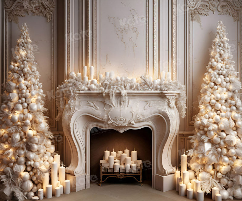 Kate Christmas Candle White Fireplace Tree Backdrop for Photography -UK