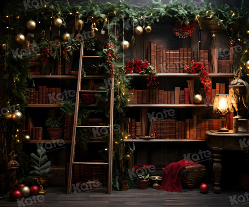 Kate Christmas Bookshelf Wooden Ladder Backdrop for Photography -UK