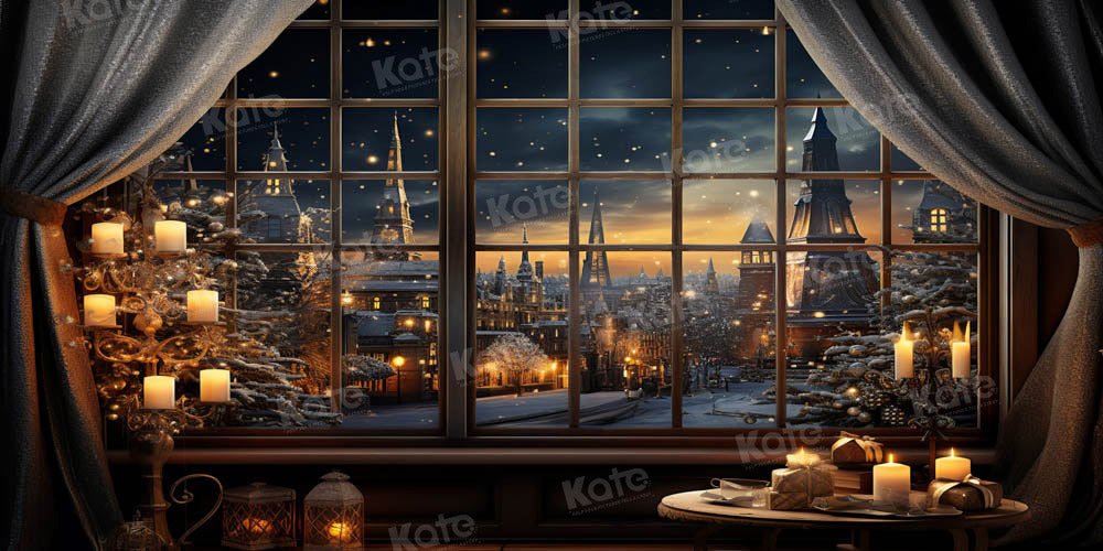 Kate Christmas Night Town Window Candle Backdrop Designed by Emetselch -UK