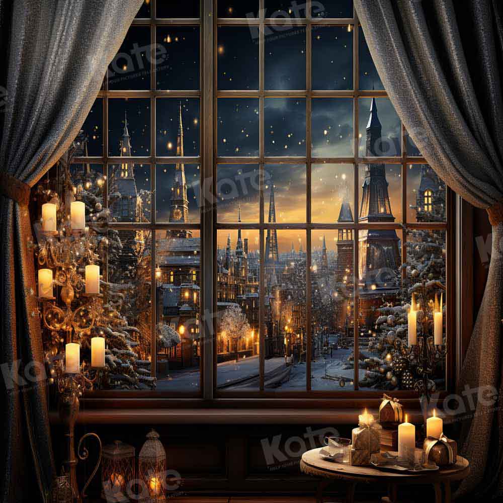 Kate Christmas Night Town Window Candle Backdrop Designed by Emetselch -UK