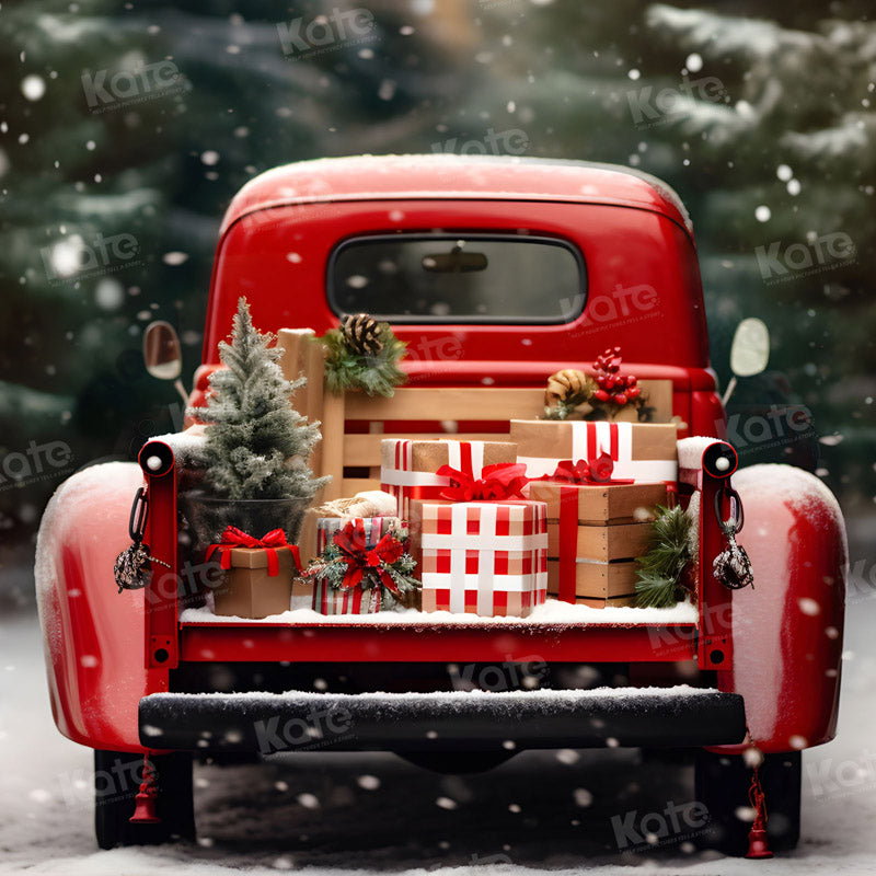 Kate Christmas Snowy Red Car Gifts Backdrop for Photography -UK