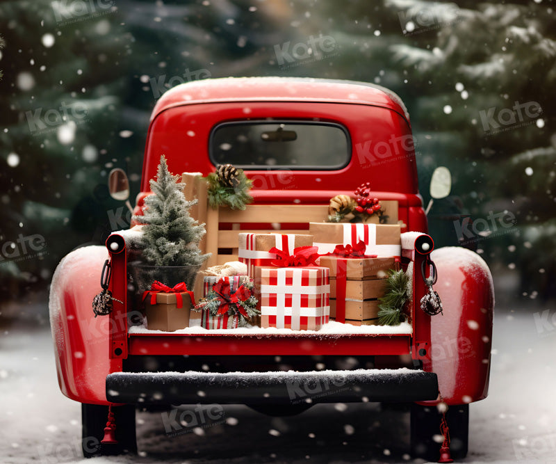 Kate Christmas Snowy Red Car Gifts Backdrop for Photography -UK