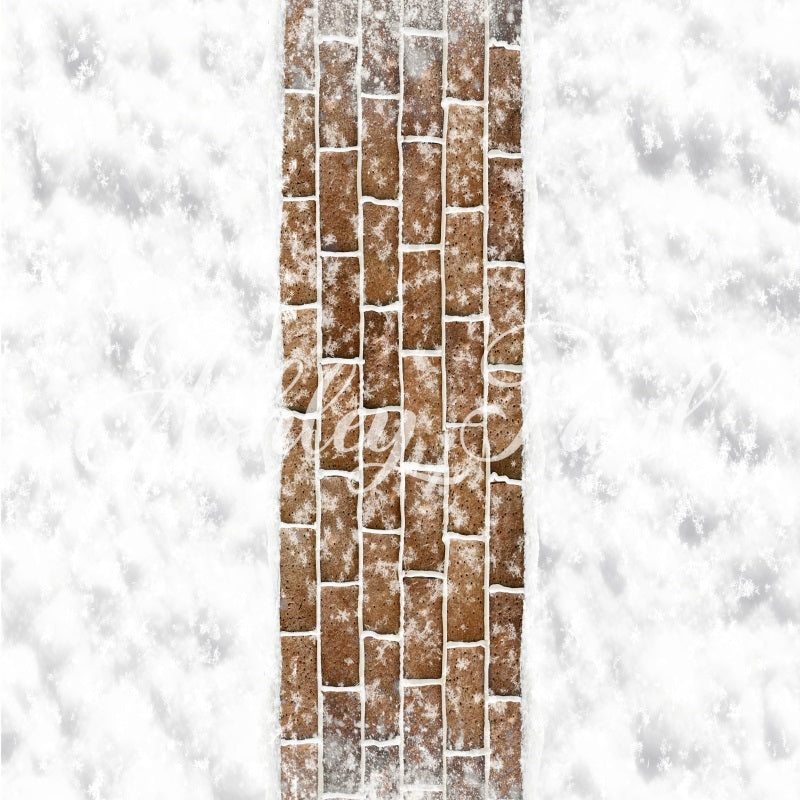 Kate Winter Snow Brown Brick Path Floor Backdrop Designed by Ashley Paul -UK