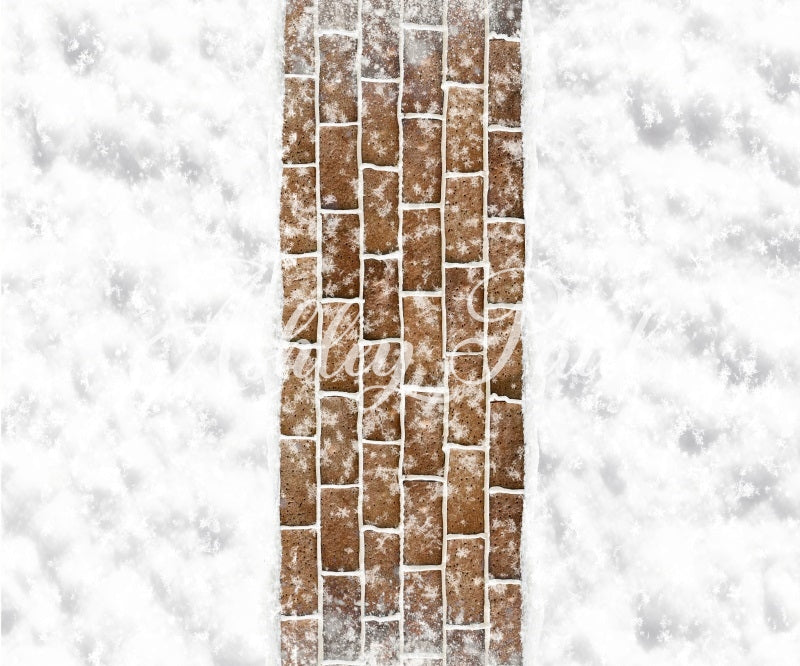 Kate Winter Snow Brown Brick Path Floor Backdrop Designed by Ashley Paul -UK