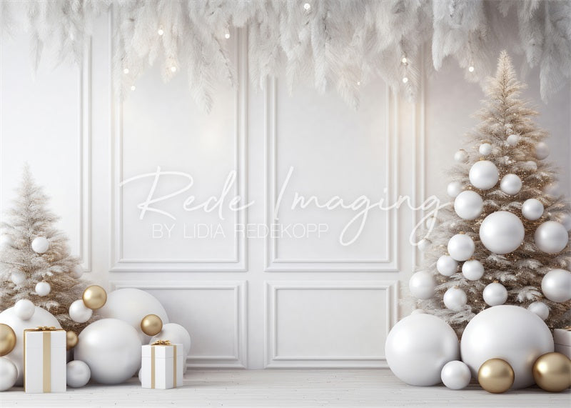 Lightning Deals Kate Christmas White Wall Feathers Gold Backdrop Designed by Lidia Redekopp -UK