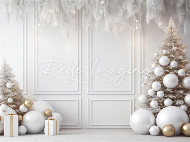 Lightning Deals Kate Christmas White Wall Feathers Gold Backdrop Designed by Lidia Redekopp -UK