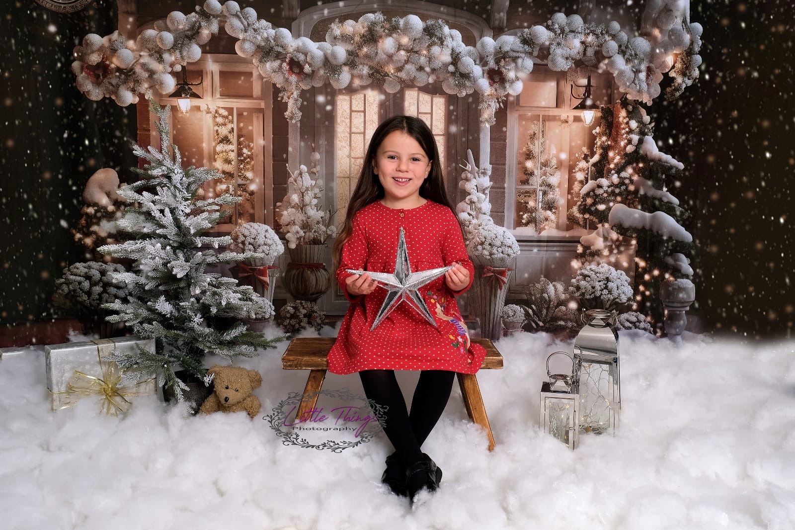 Kate Winter Christmas House Snow Light Backdrop Designed by Emetselch -UK