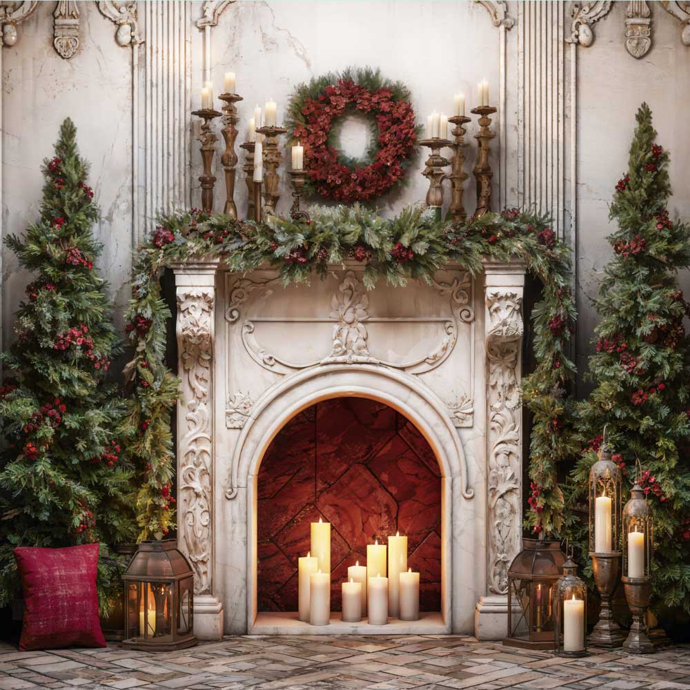 Kate Christmas Retro Fireplace Backdrop Designed by Emetselch -UK