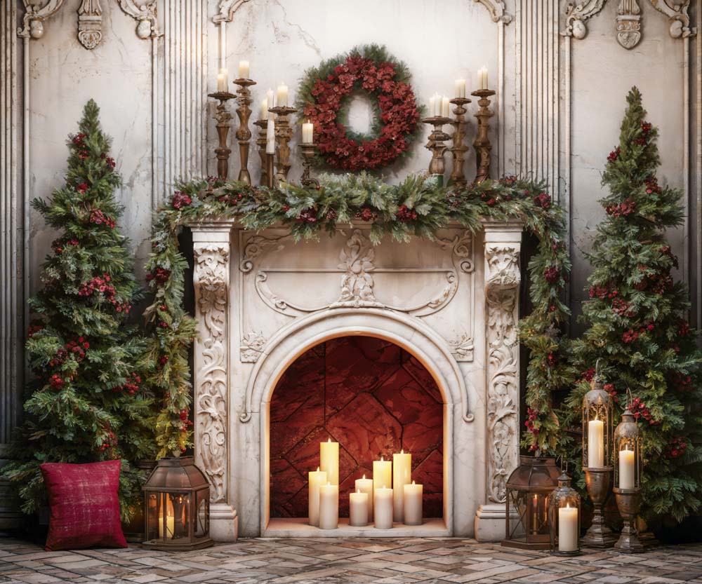 Kate Christmas Retro Fireplace Backdrop Designed by Emetselch -UK