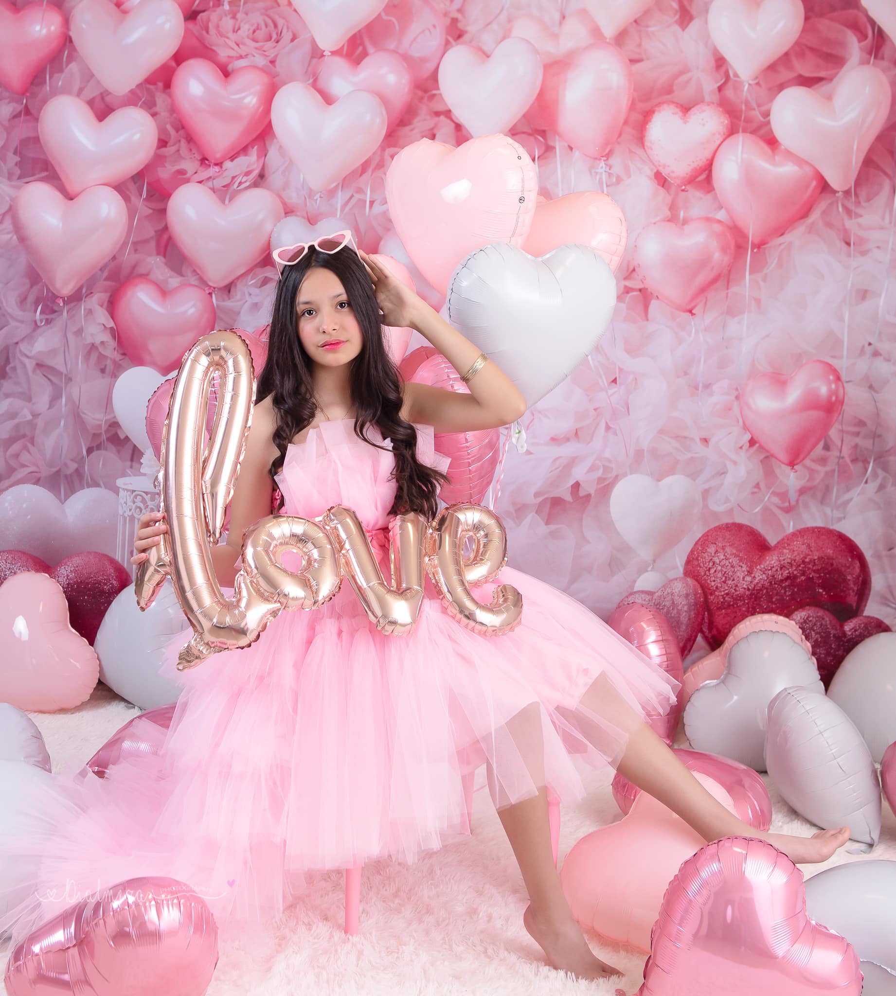 Kate Valentine's Day Pink Love Heart Balloon Room Backdrop Designed by Emetselch -UK