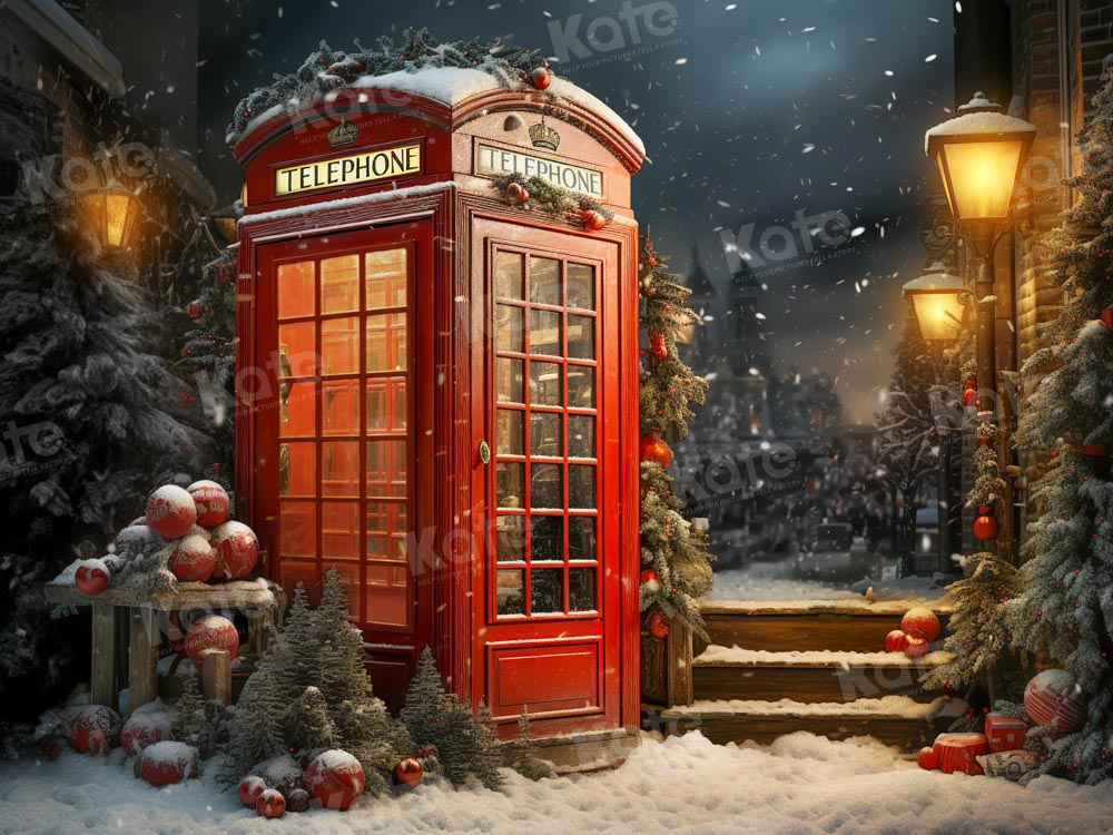 Kate Christmas Red Telephone Backdrop Designed by Emetselch -UK