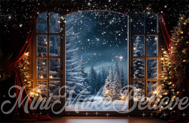 Kate Winter Christmas Trees Snowy Window Backdrop Designed by Mini MakeBelieve -UK