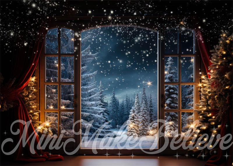 Kate Winter Christmas Trees Snowy Window Backdrop Designed by Mini MakeBelieve -UK