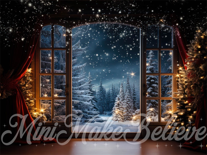 Kate Winter Christmas Trees Snowy Window Backdrop Designed by Mini MakeBelieve -UK