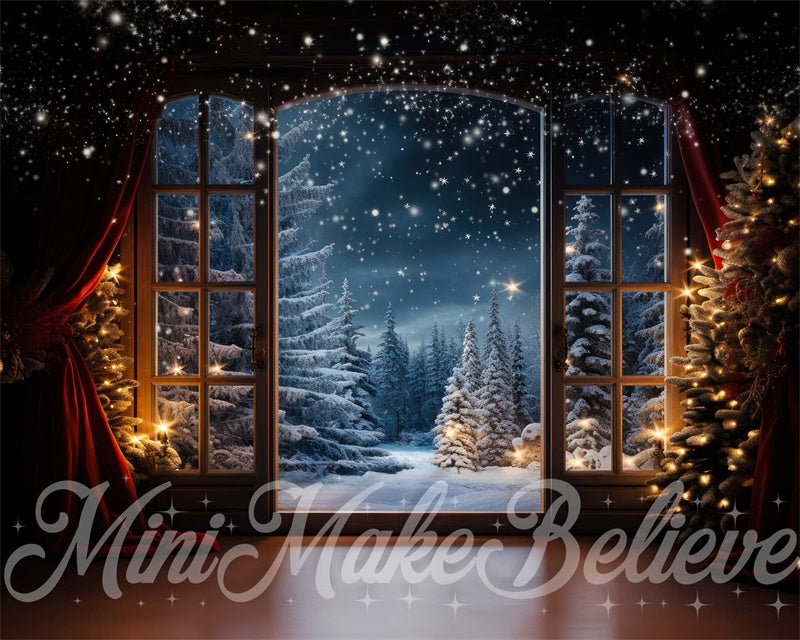 Kate Winter Christmas Trees Snowy Window Backdrop Designed by Mini MakeBelieve -UK