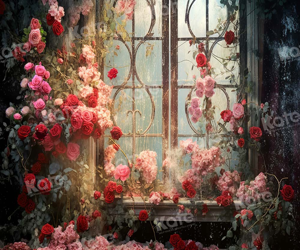 Kate Valentine's Day Retro Flower Window Backdrop Designed by Chain Photography -UK