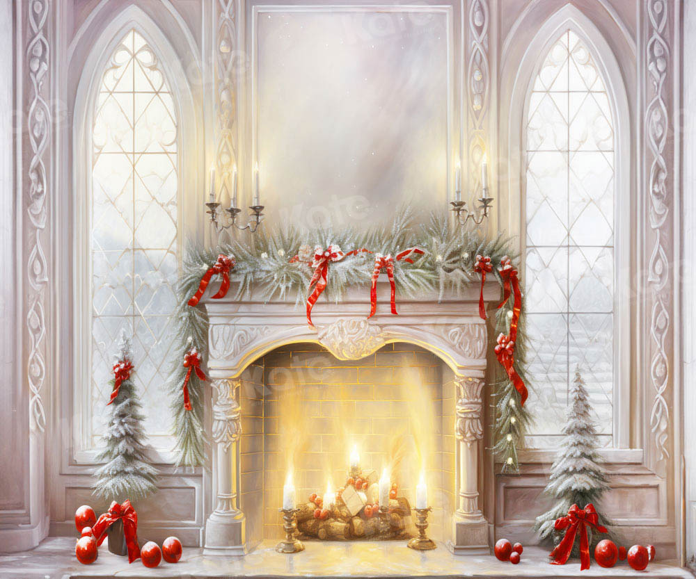 Kate Christmas Fireplace Candlestick Window Backdrop for Photography -UK