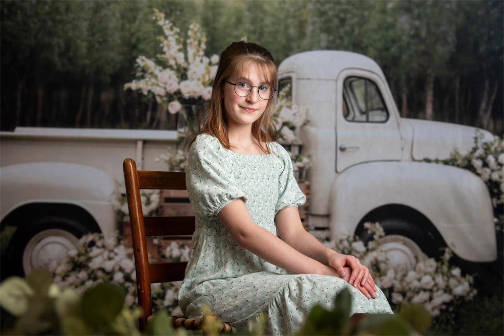 Kate Spring White Flowers Truck Backdrop Designed by Chain Photography -UK