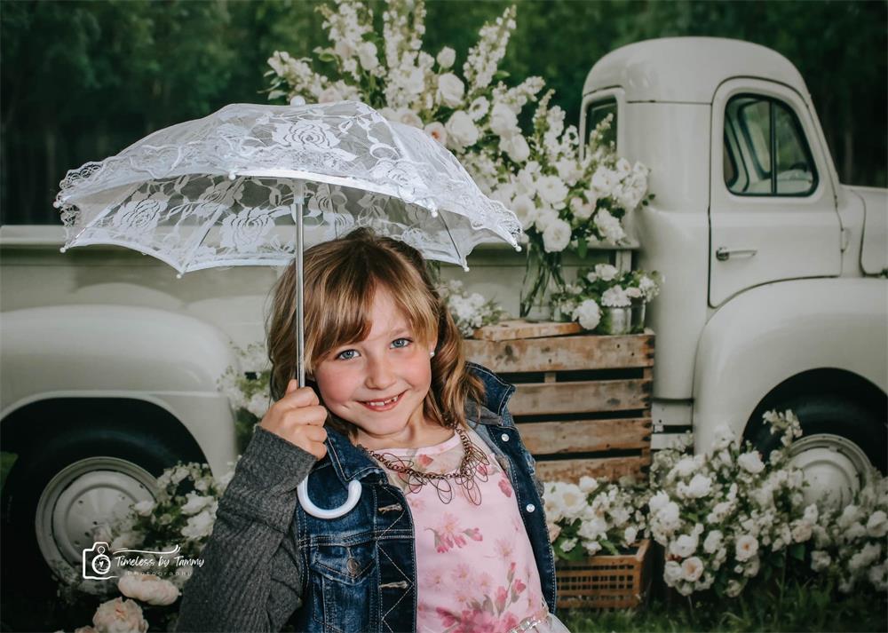 Kate Spring White Flowers Truck Backdrop Designed by Chain Photography -UK