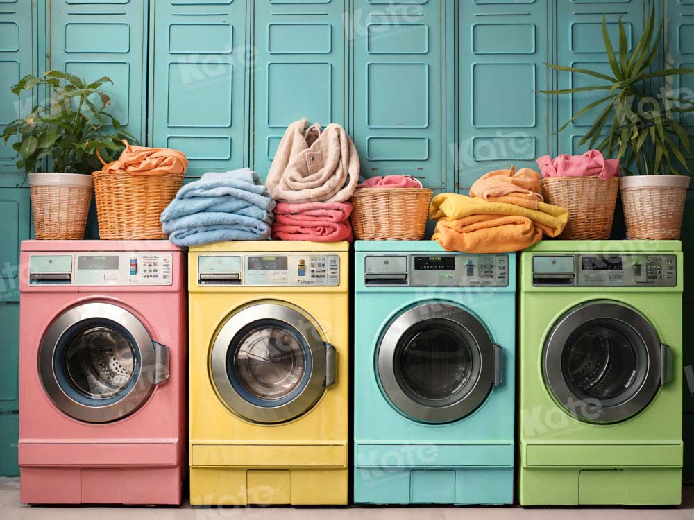 Kate Laundry Day Colorful Washing Machine Spring Fleece Backdrop Designed by Chain Photography -UK