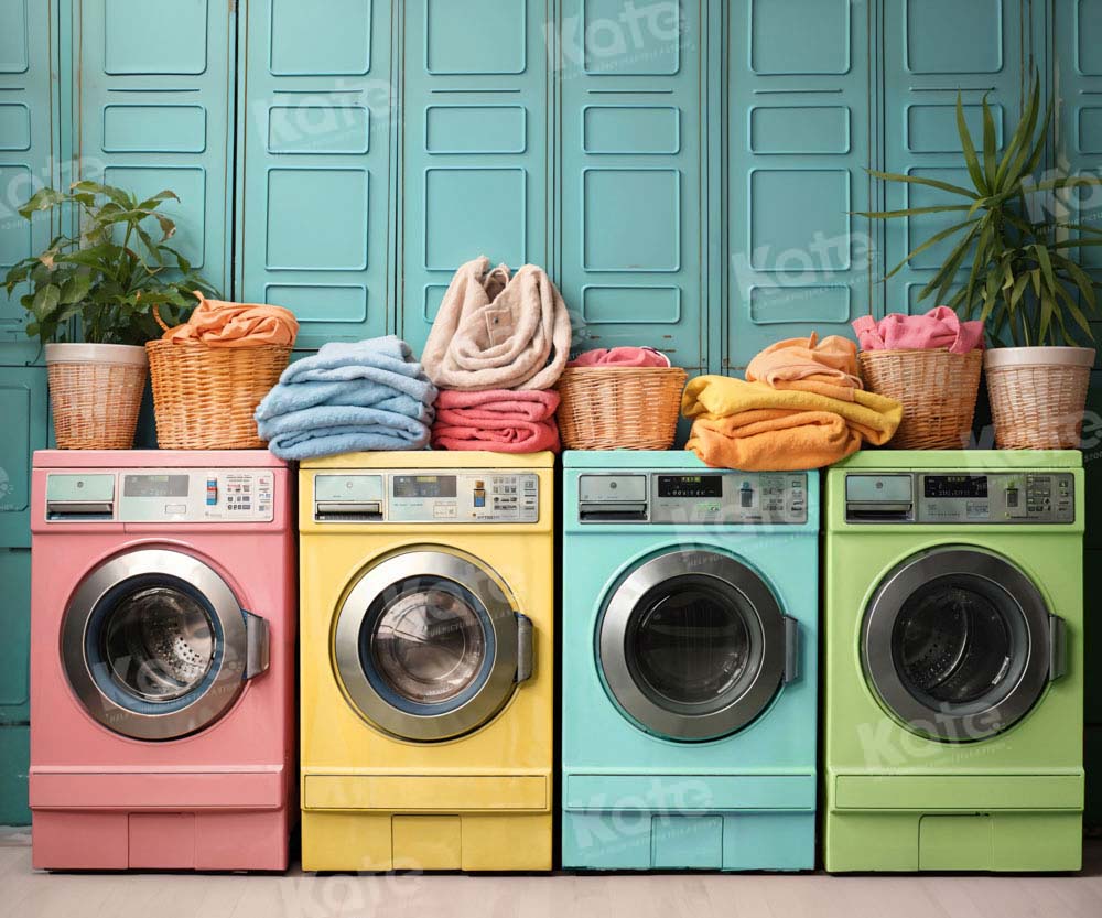 Kate Laundry Day Colorful Washing Machine Spring Fleece Backdrop Designed by Chain Photography -UK