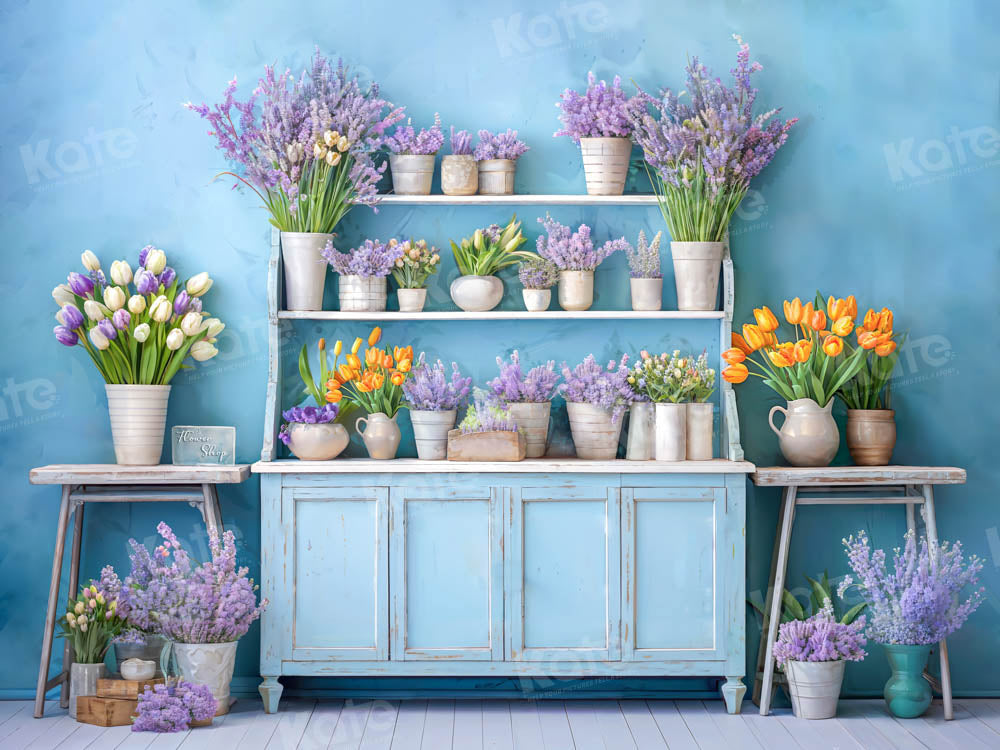 Kate Spring Flowers Blue Room Backdrop Designed by Emetselch -UK