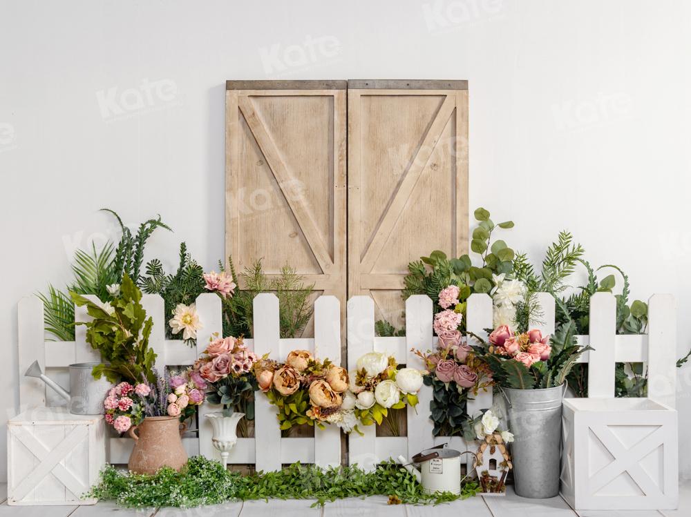 Kate Spring Flower Fence Wooden Door Backdrop Designed by Emetselch -UK