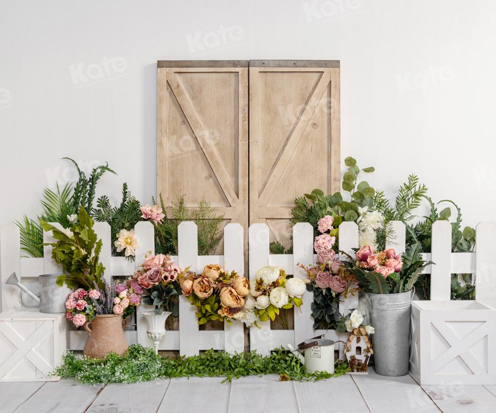 Kate Spring Flower Fence Wooden Door Backdrop Designed by Emetselch -UK