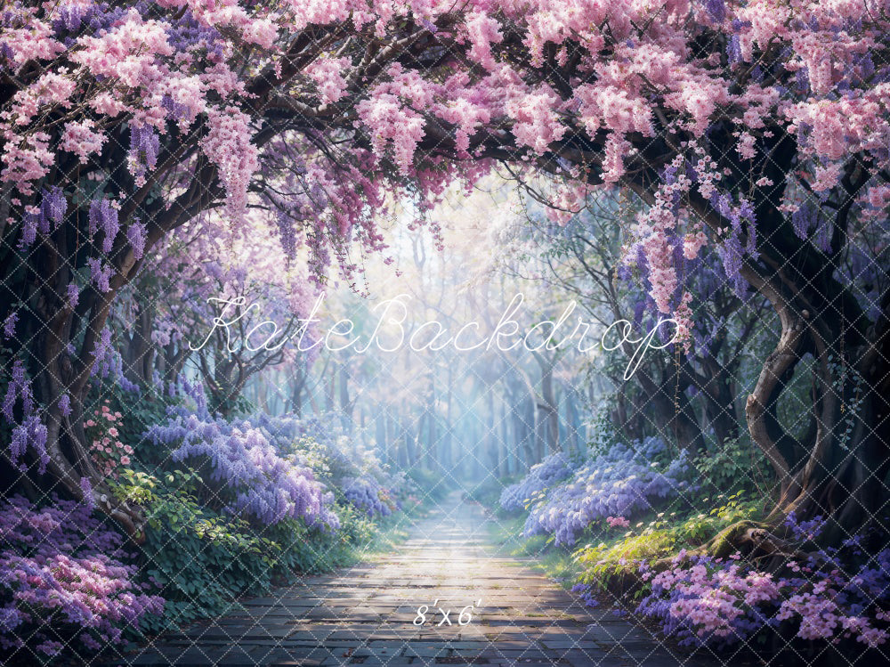 Kate Spring Purple Flowers Forest Path Backdrop Designed by Chain Photography -UK