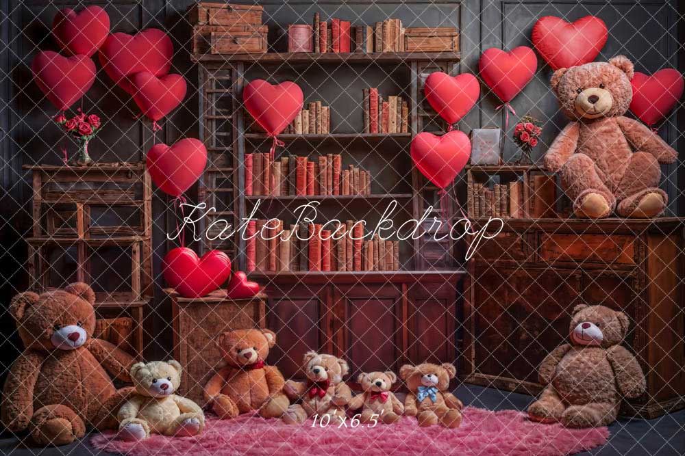 Kate Valentine's Day Love Balloon Book Bear Backdrop Designed by Emetselch -UK