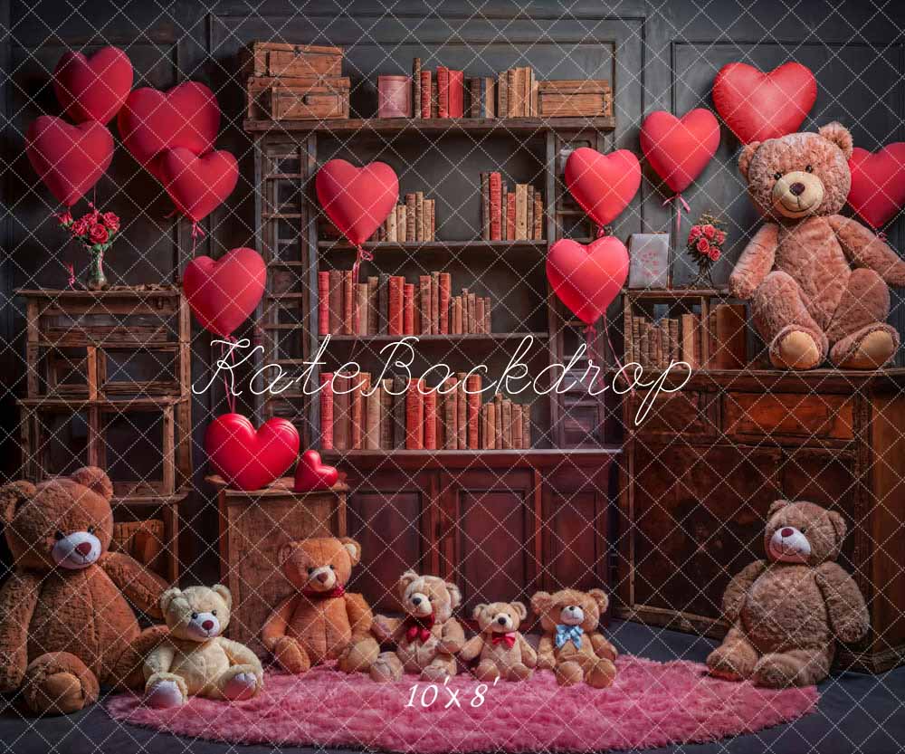 Kate Valentine's Day Love Balloon Book Bear Backdrop Designed by Emetselch -UK