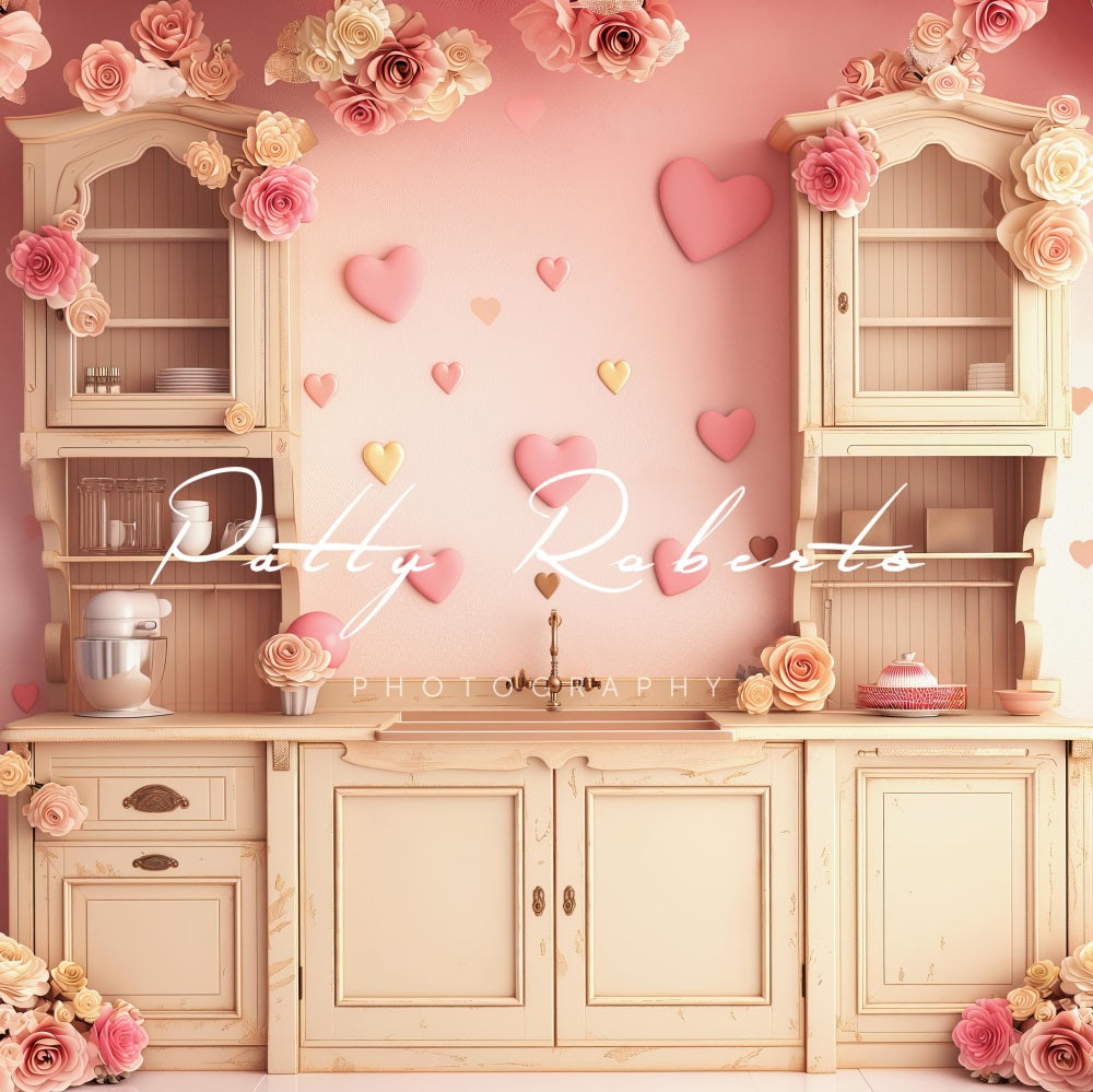 Kate Valentines Heart Kitchen Backdrop Designed by Patty Robert -UK