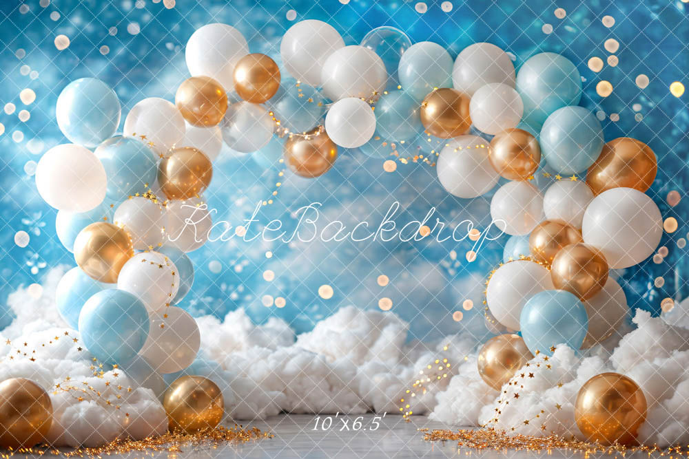 Kate White Blue Gold Balloon Backdrop Designed by Emetselch -UK