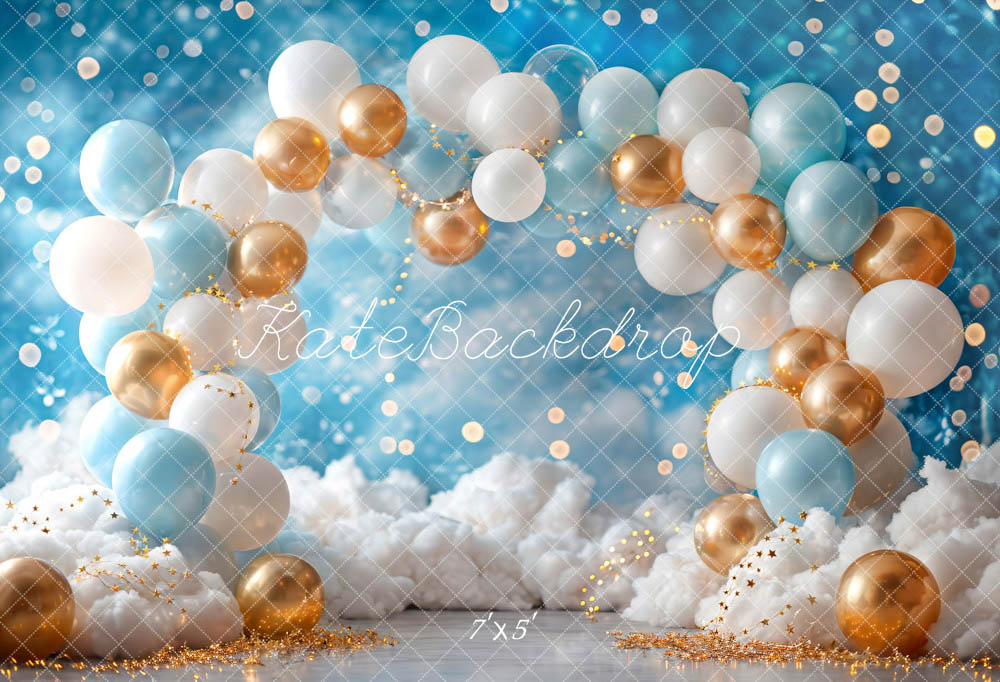 Kate White Blue Gold Balloon Backdrop Designed by Emetselch -UK