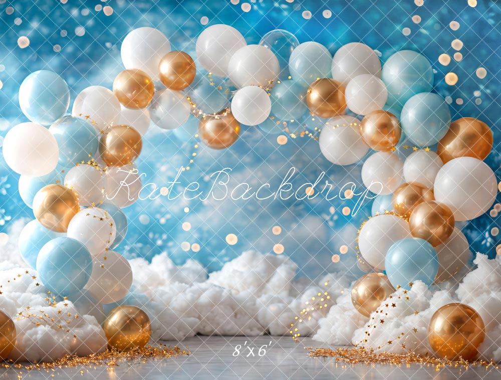 Kate White Blue Gold Balloon Backdrop Designed by Emetselch -UK