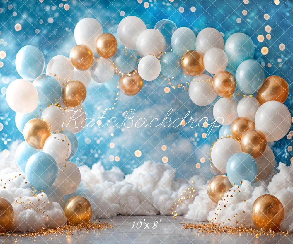 Kate White Blue Gold Balloon Backdrop Designed by Emetselch -UK