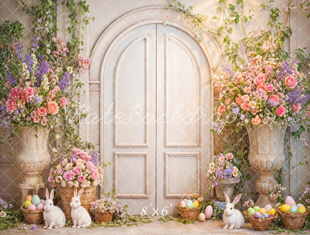 Kate Easter Flowers Bunny White Door Backdrop Designed by Emetselch -UK